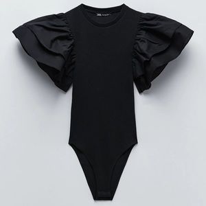 Zara Ruffle Sleeve Black Bodysuit